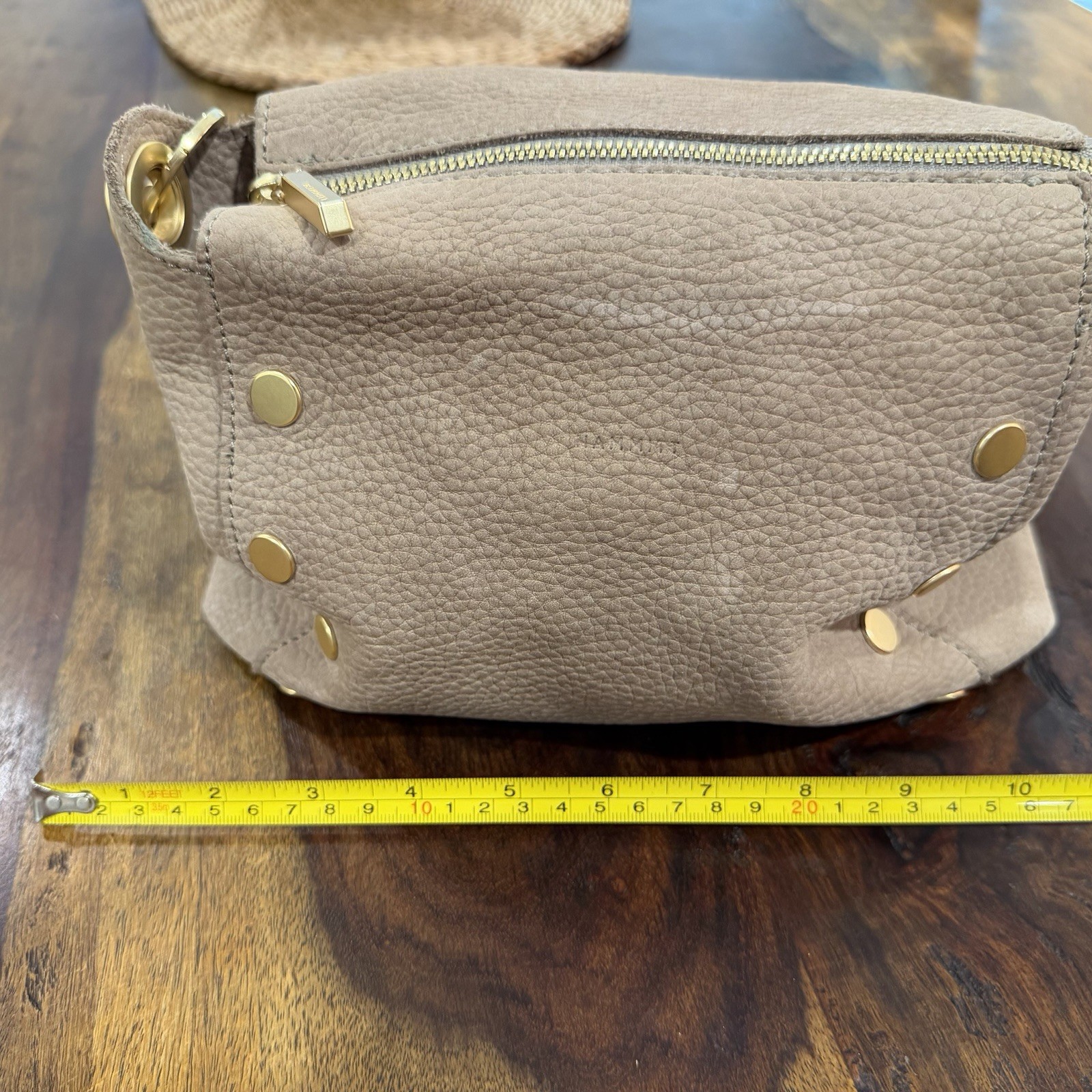 Hammitt Bryant Medium Pewter Pebble Leather Shoulder Bag Brushed Gold Hardware