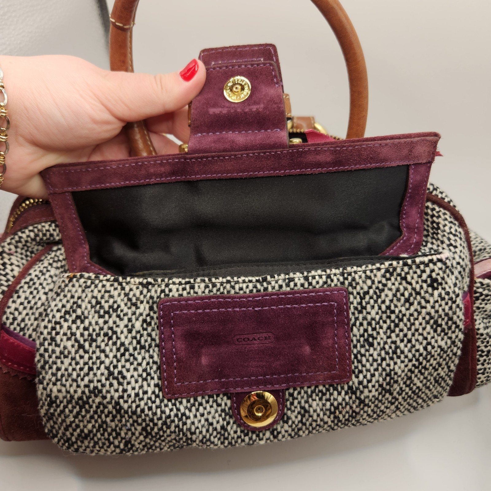 Vintage Coach Soho Tweed Satchel with Swarovski Bow Top Handle Bag 8F03