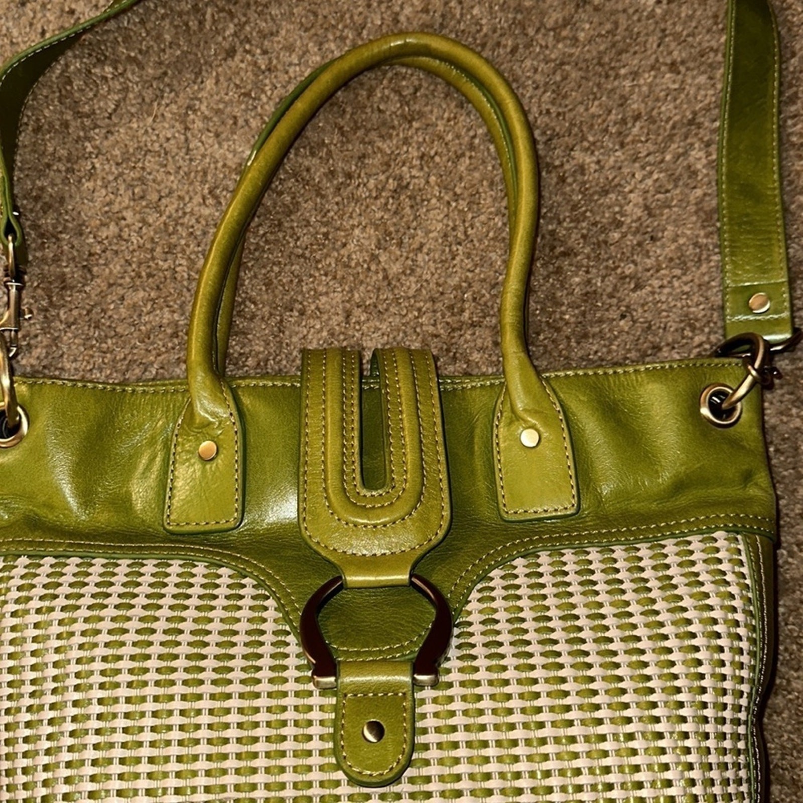 Lime Green and Tan Woven Purse by Kate Landry