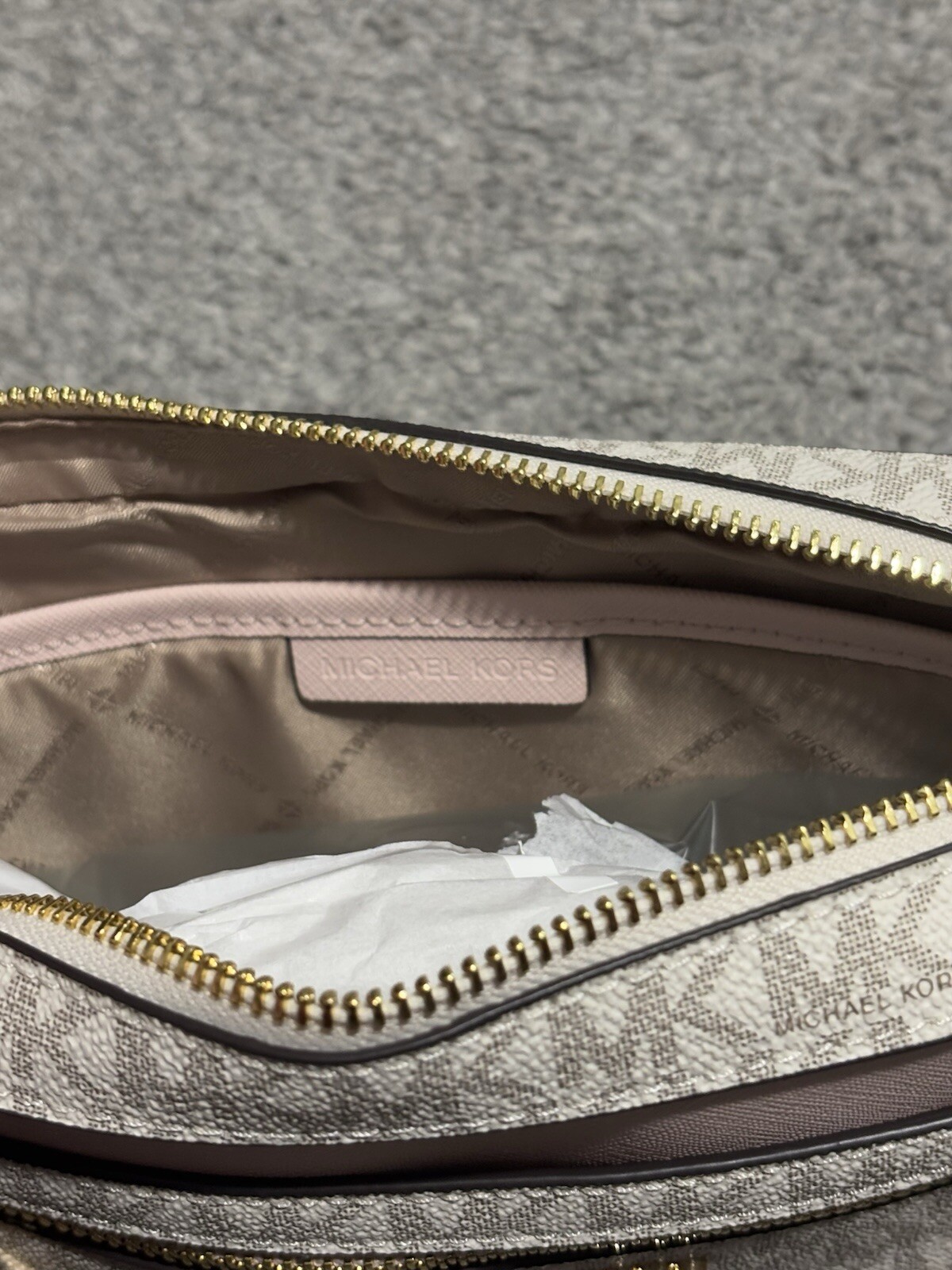 MICHAEL KORS JET SET LARGE ZIP CHAIN CROSSBODY BAG VANILLA SIGNATURE BLUSH PINK