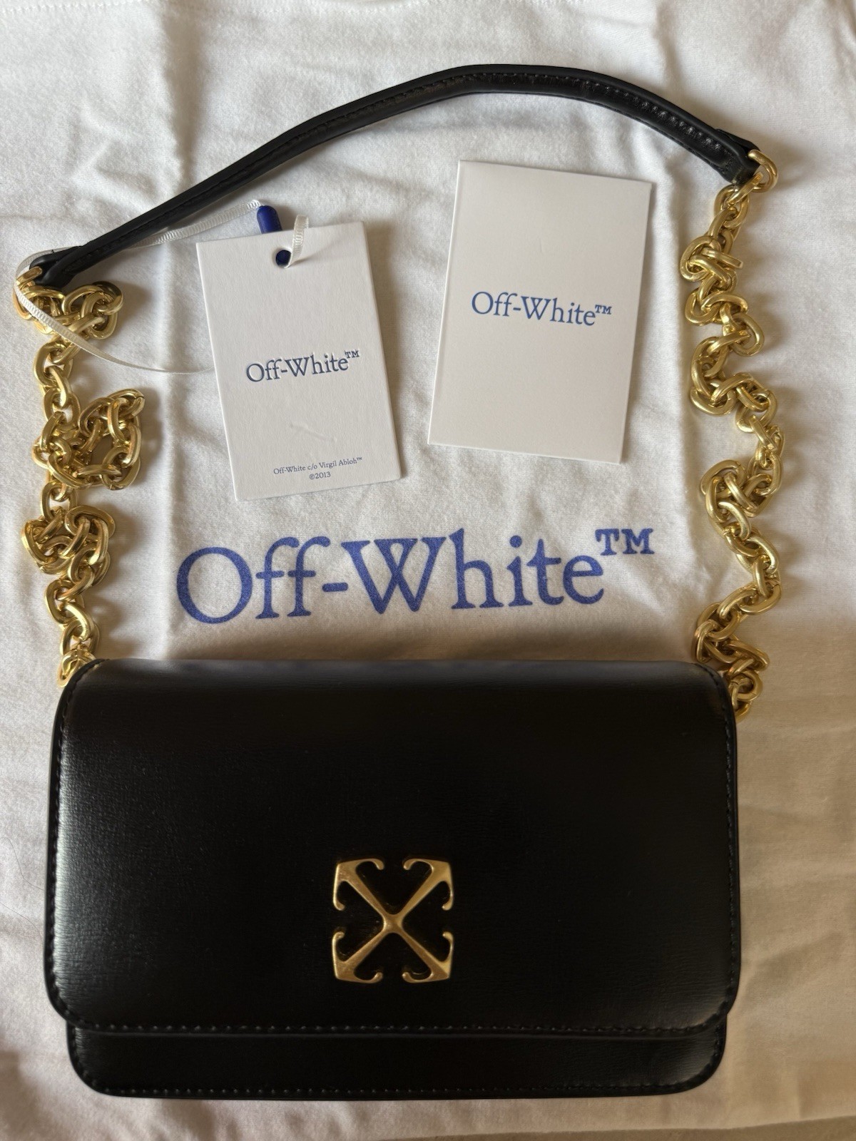 Authentic Off-White Jitney WOC Black Gold Chain Strap Logo Accent Shoulder