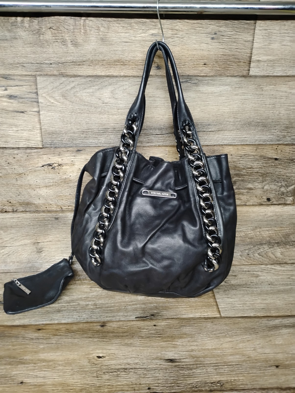 Michael Kors Black Leather Y2k Heavy Braided Chain Bag Black Chrome Hobo