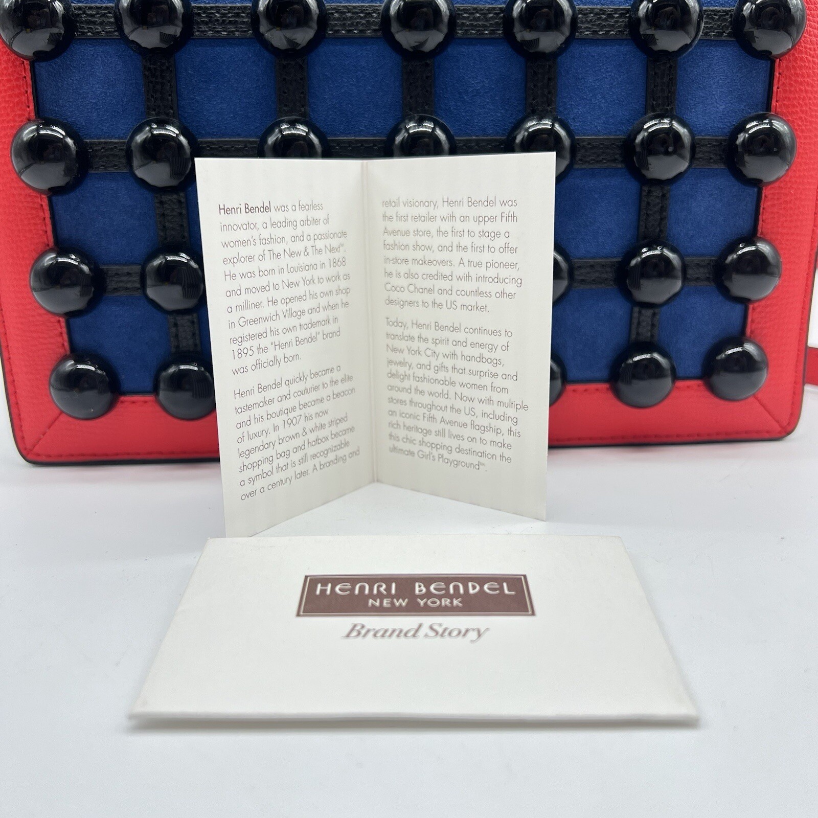 Henri Bendel Dot Crossbody Purse Red Blue Multi 3D Black Dots 5th Avenue Read