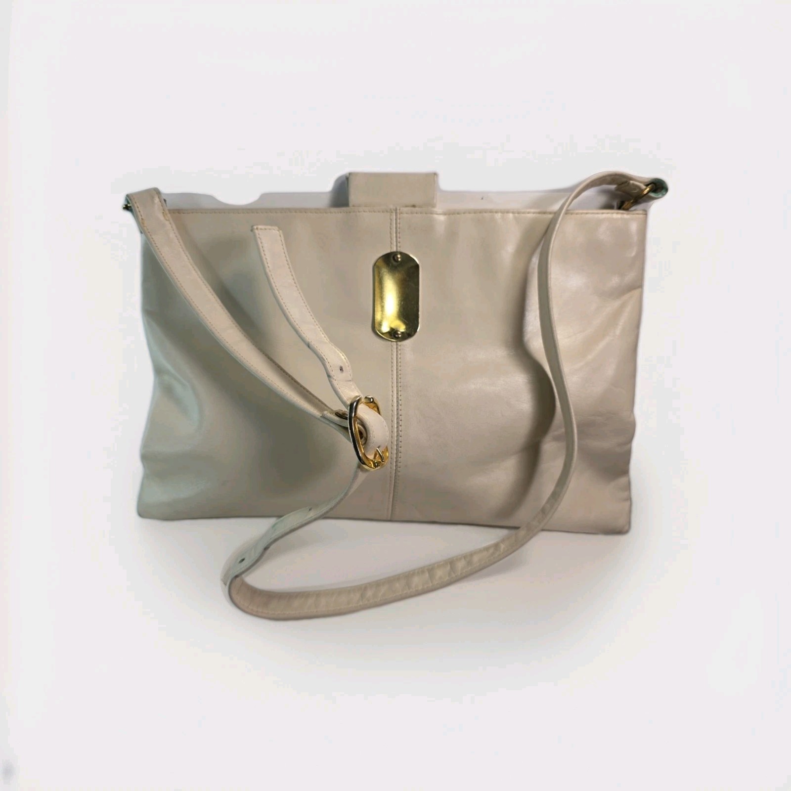 Vintage RUTH E SALTZ Cream Gold Leather Strap Purse