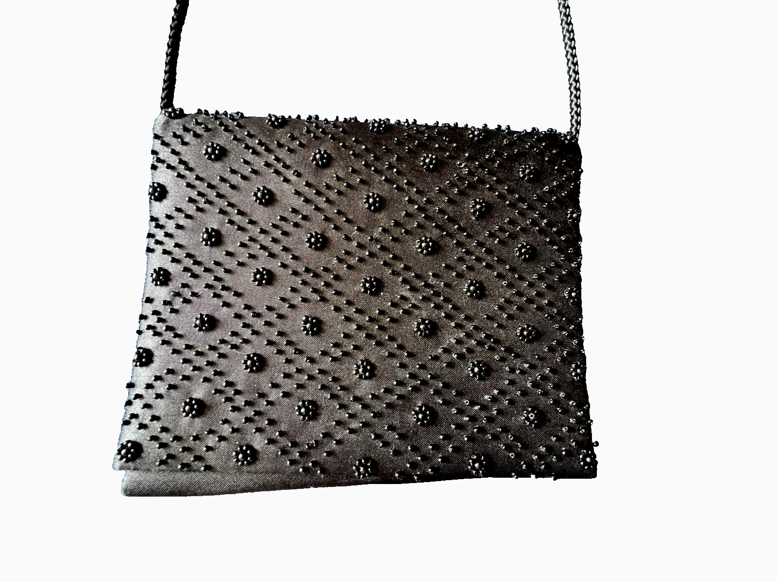 Black Mini Beaded Evening Bag Satin Crossbody La Regale Party Cocktail Wedding
