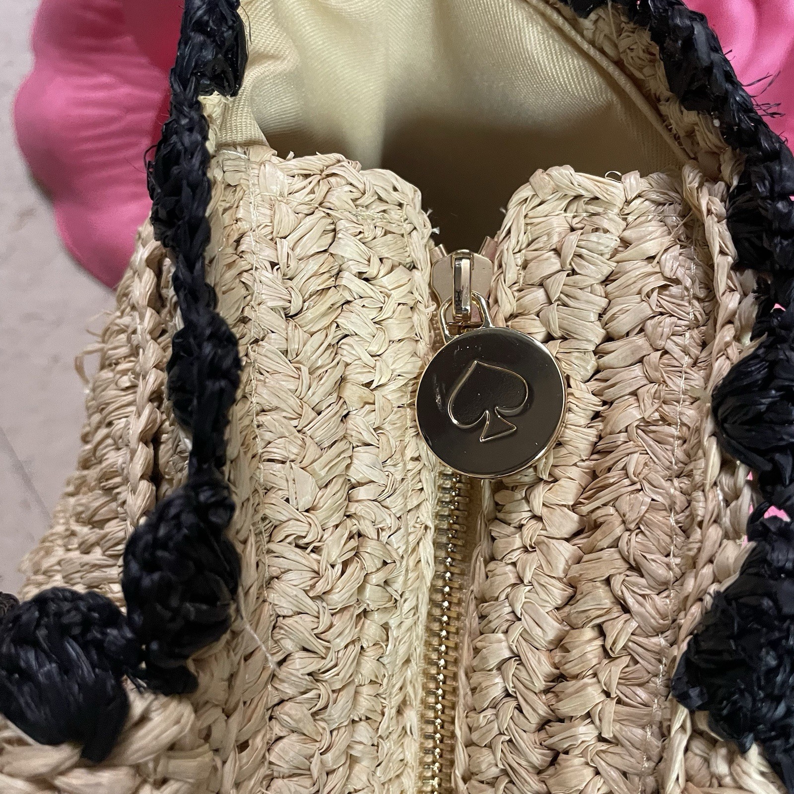 KATE SPADE x TARGET Raffia Bow Tote Bag Woven Natural Black Boho Romantic Vacay