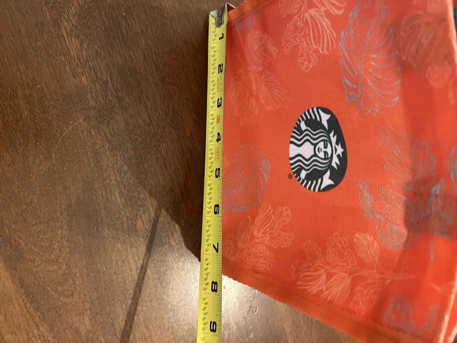 Starbucks Reusable Mini Tote Bag Orange Tropical Leaf Print Green Logo 8x8x4