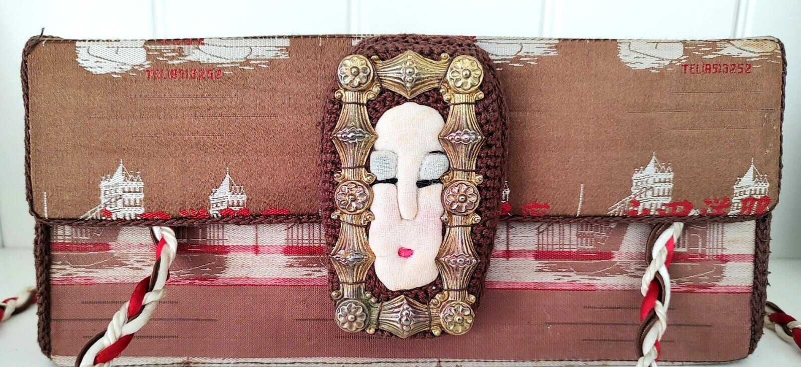 Vintage IRENE REED Bag Purse Woman Face Nagata Kobe Japan Asian 8.75″ Tapestry