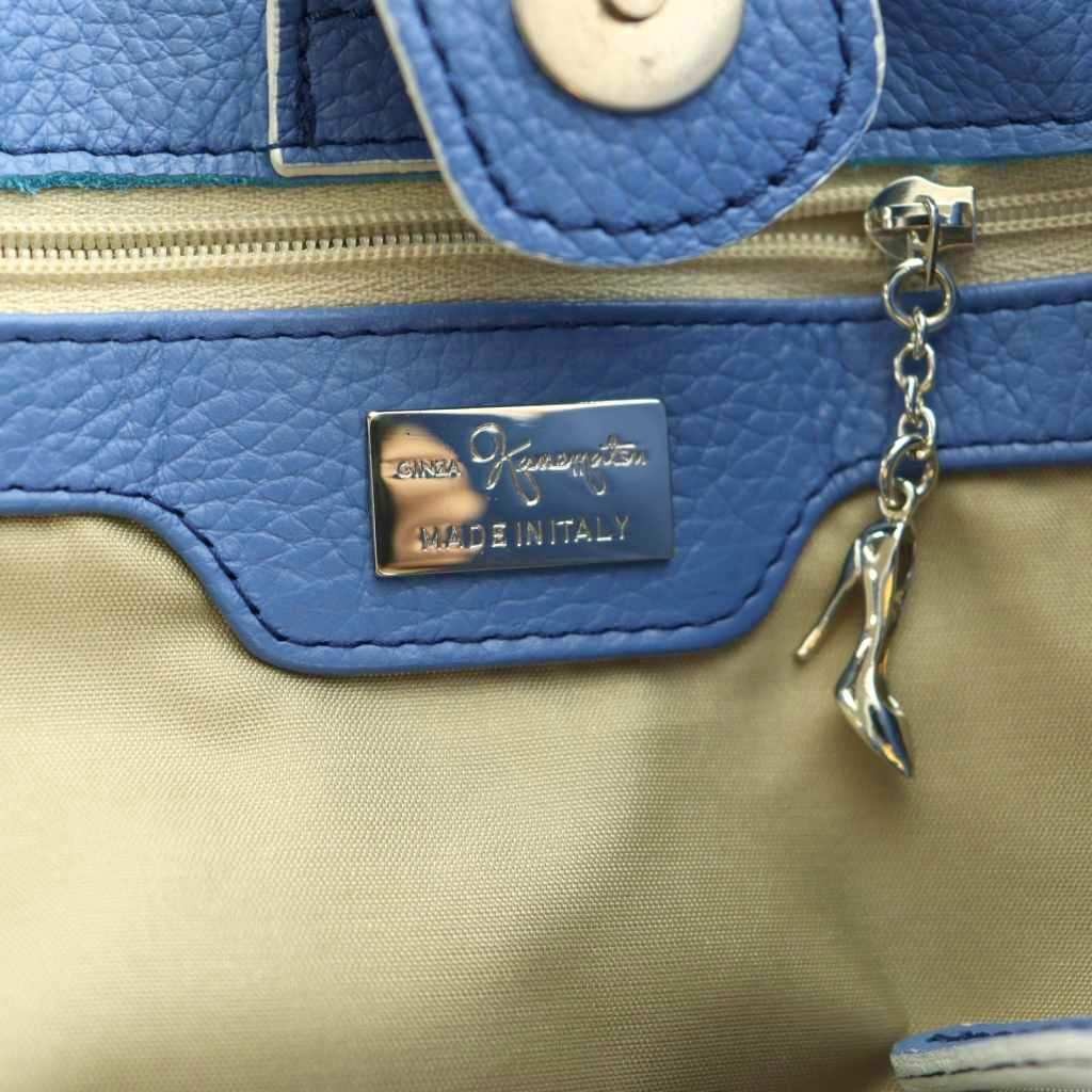Ginza Kanematsu Leather Handbag Blue AB Condition 33cm x 19cm x 40.5cm