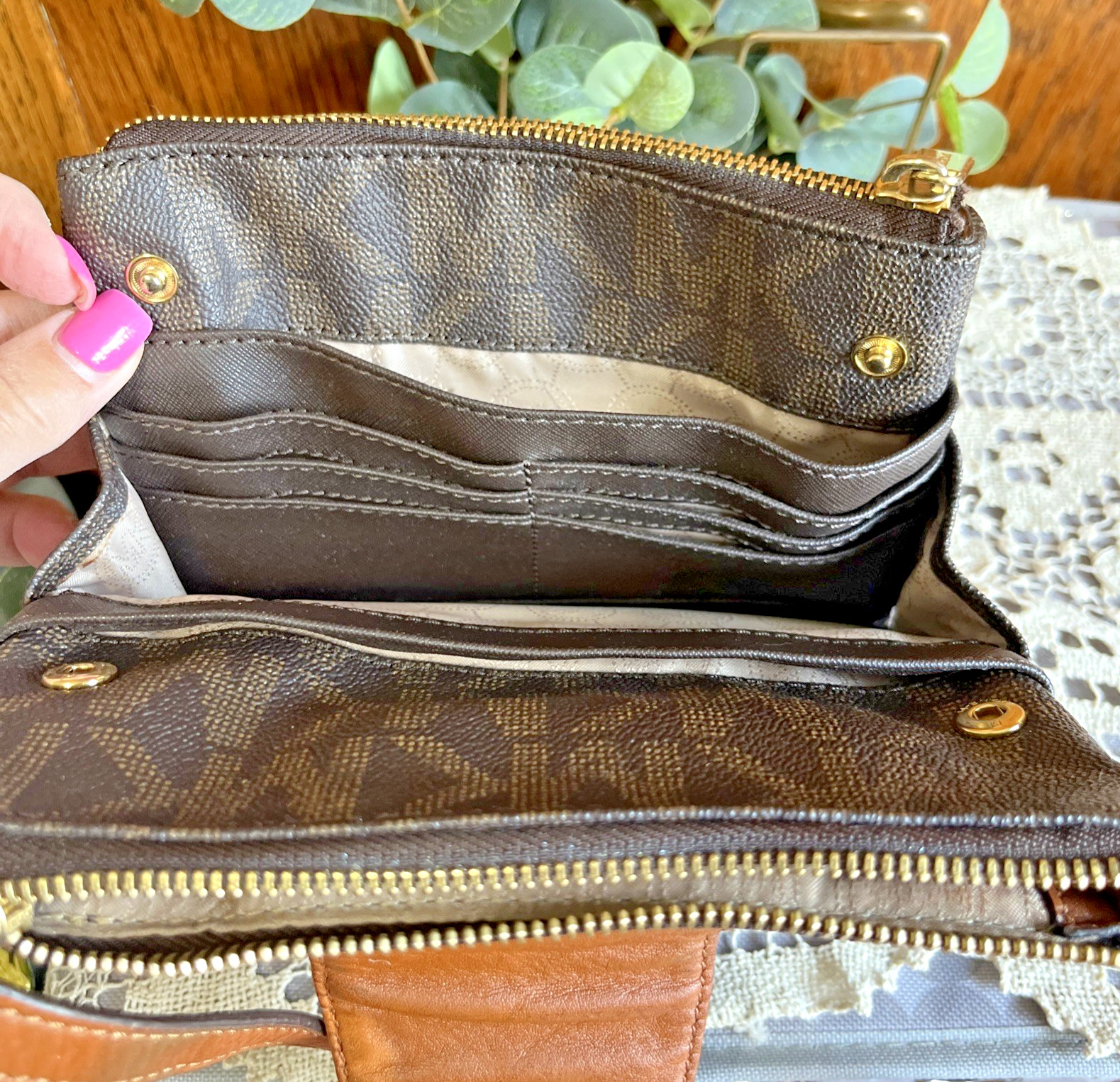 MICHAEL KORS Brown Monogram Pebbled Leather Small Fulton Crossbody Bag Brown