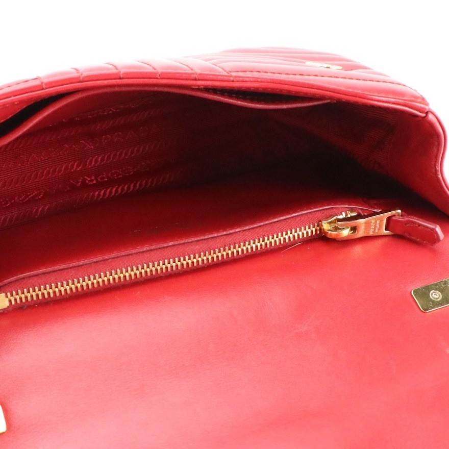 Prada Red Diagramme Quilted Leather Chain Flap Shoulder Crossbody Bag Authentic