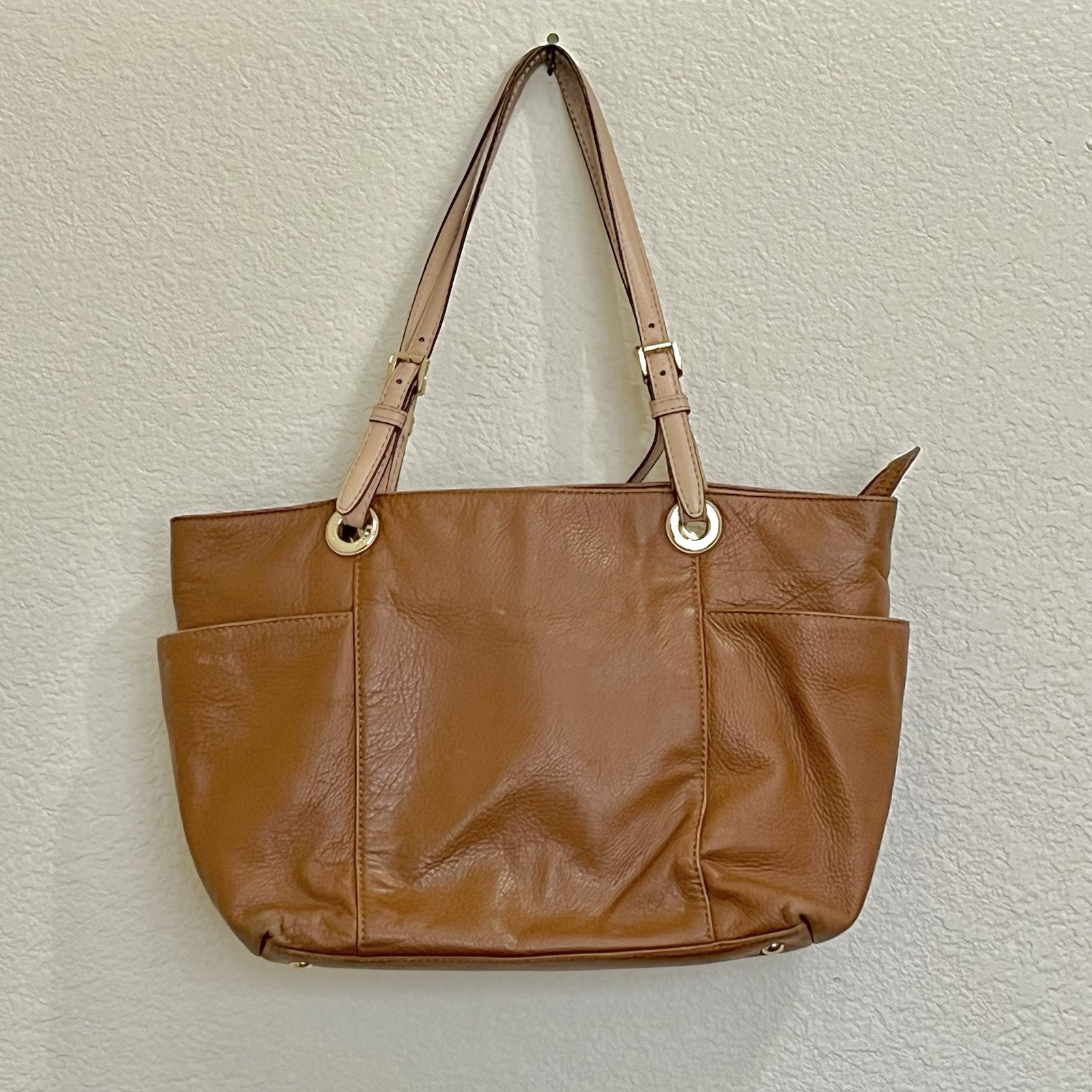 Michael Kors Jet Set Brown Saffiano Leather Top Zip Large Tote Shoulder Handbag