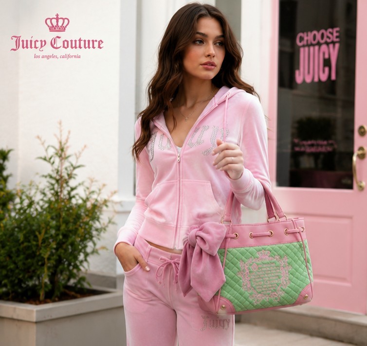 Juicy Couture Scottie Tote Bag – Mint Green|Pink| Velour| Oversized Bow|Rare Y2K