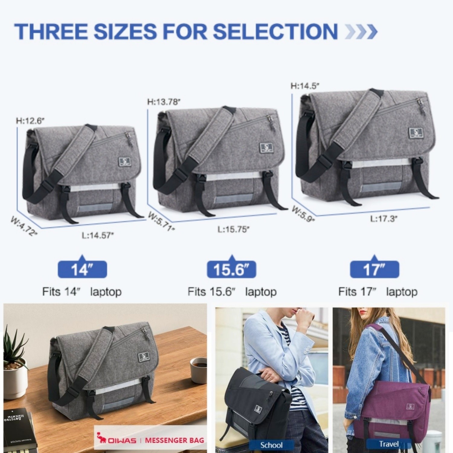 OIWAS Messenger Bag 15.6″/17″ Laptop Crossbody Bag Case Satchel Shoulder Bag US