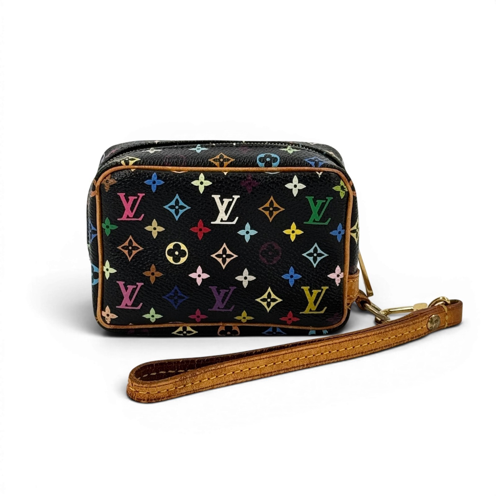LOUIS VUITTON Trousse Wapity Multicolor Canvas Noir Murakami Wrist Pouch M58030