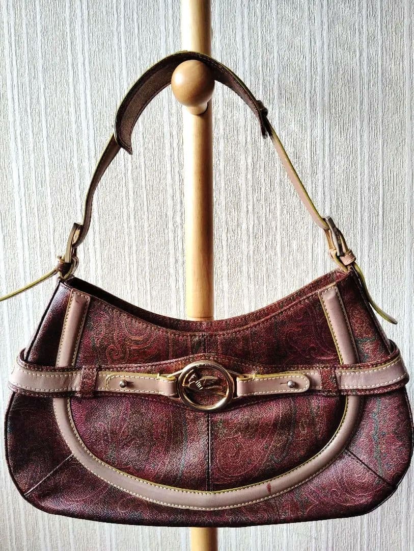 ETRO Authentic PVC canvas Leather One Shoulder Bag Bordeaux Half Moon Pegasus