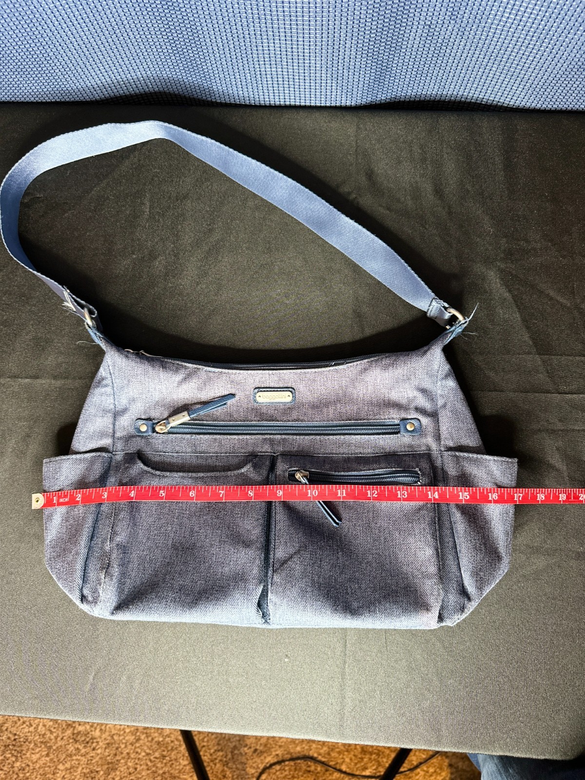 Baggallini Anywhere Large Hobo Tote in Blue Denim Lightweight Water-Resistant