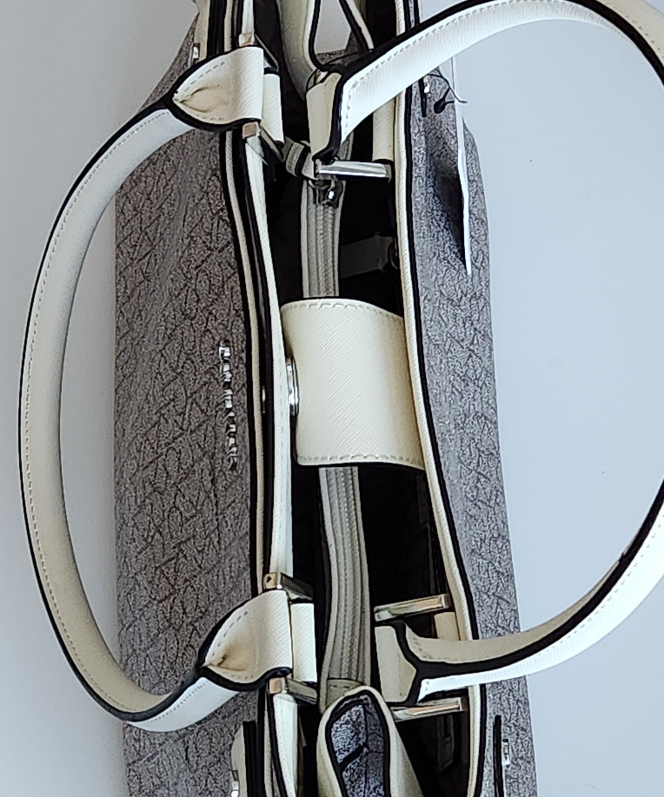 NEW Calvin Klein (CK) Monogram Signature Tote Handbag Almond Beige White Purse