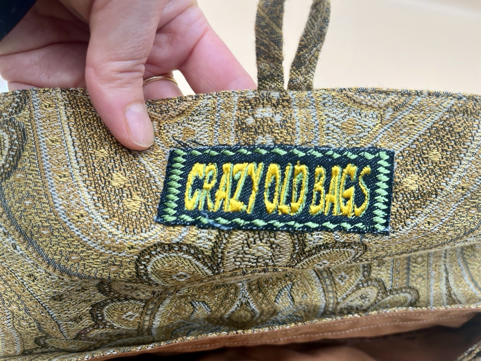 Handmade Medium Boho Paisley Cloth Purse Tote Shoulder Bag Gold Pockets