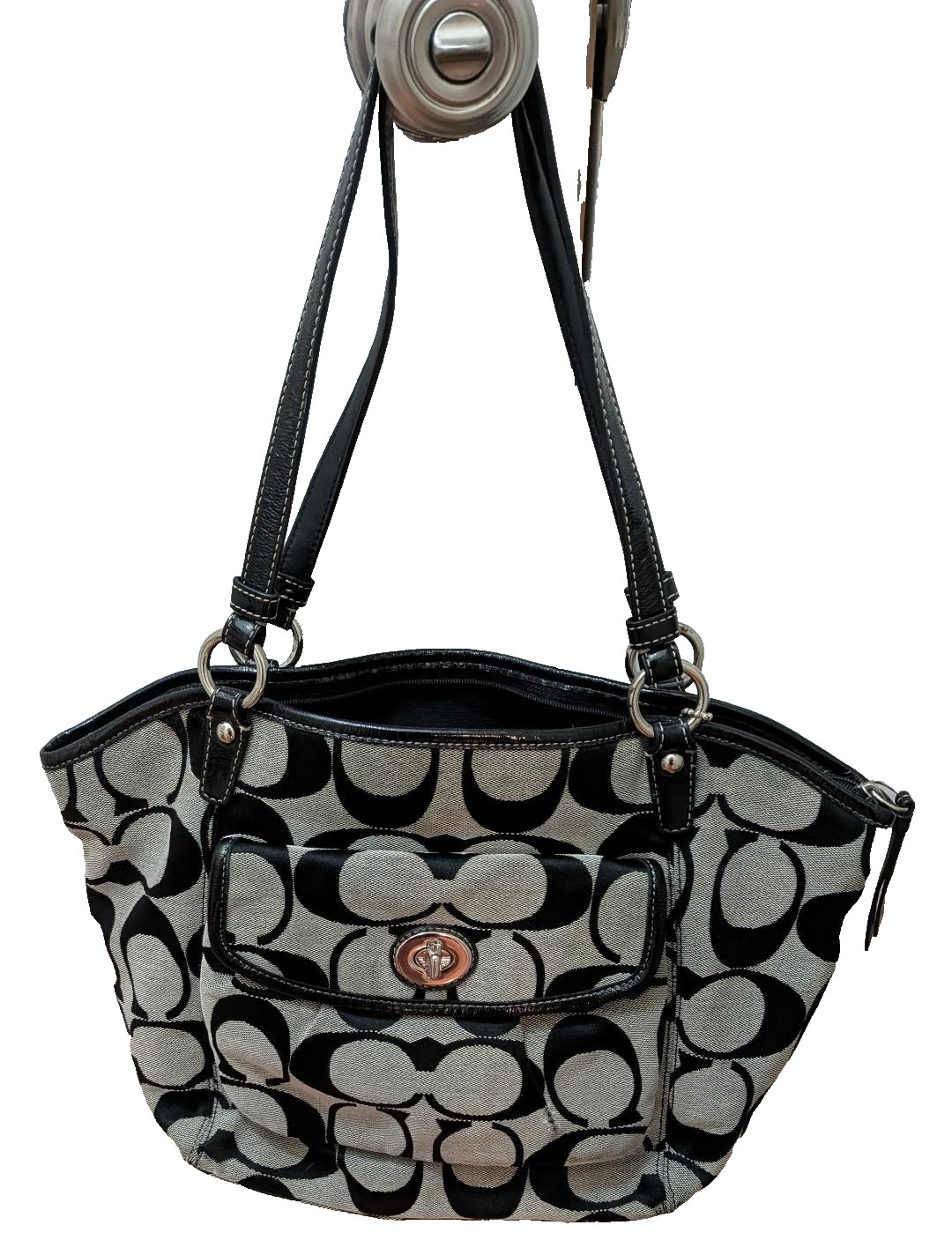 Vintage Coach B1068-F14659 Signature Leah Shoulder Tote Black/Grey