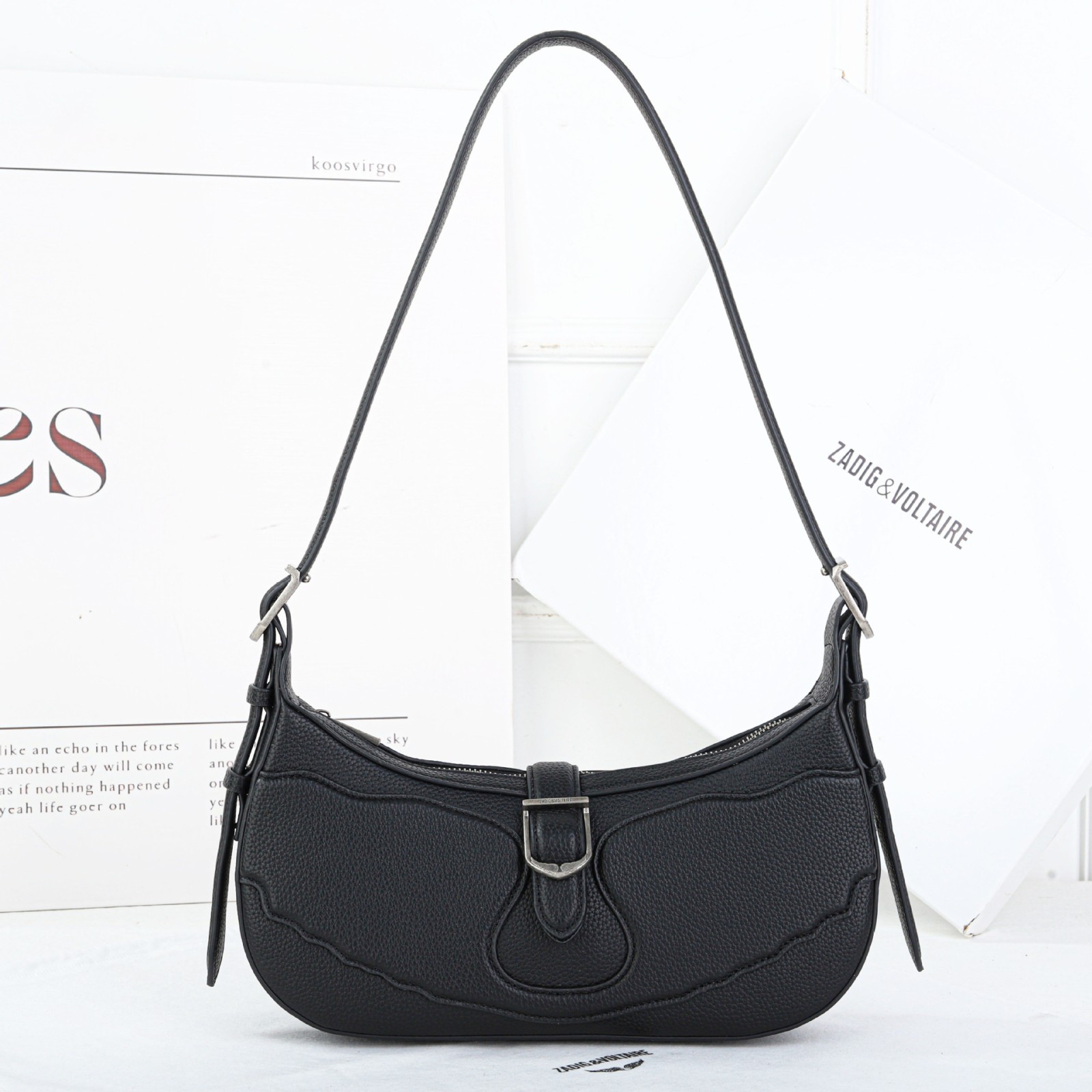 Zadig & Voltaire Black Leather Hobo Shoulder Bag Adjustable Strap 30x7x15cm