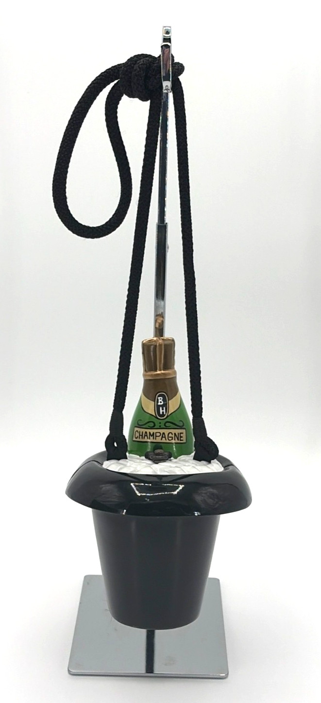 TIMMY WOODS Carved Acacia Wood Hand-Painted Handbag Champagne in Ice Bucket