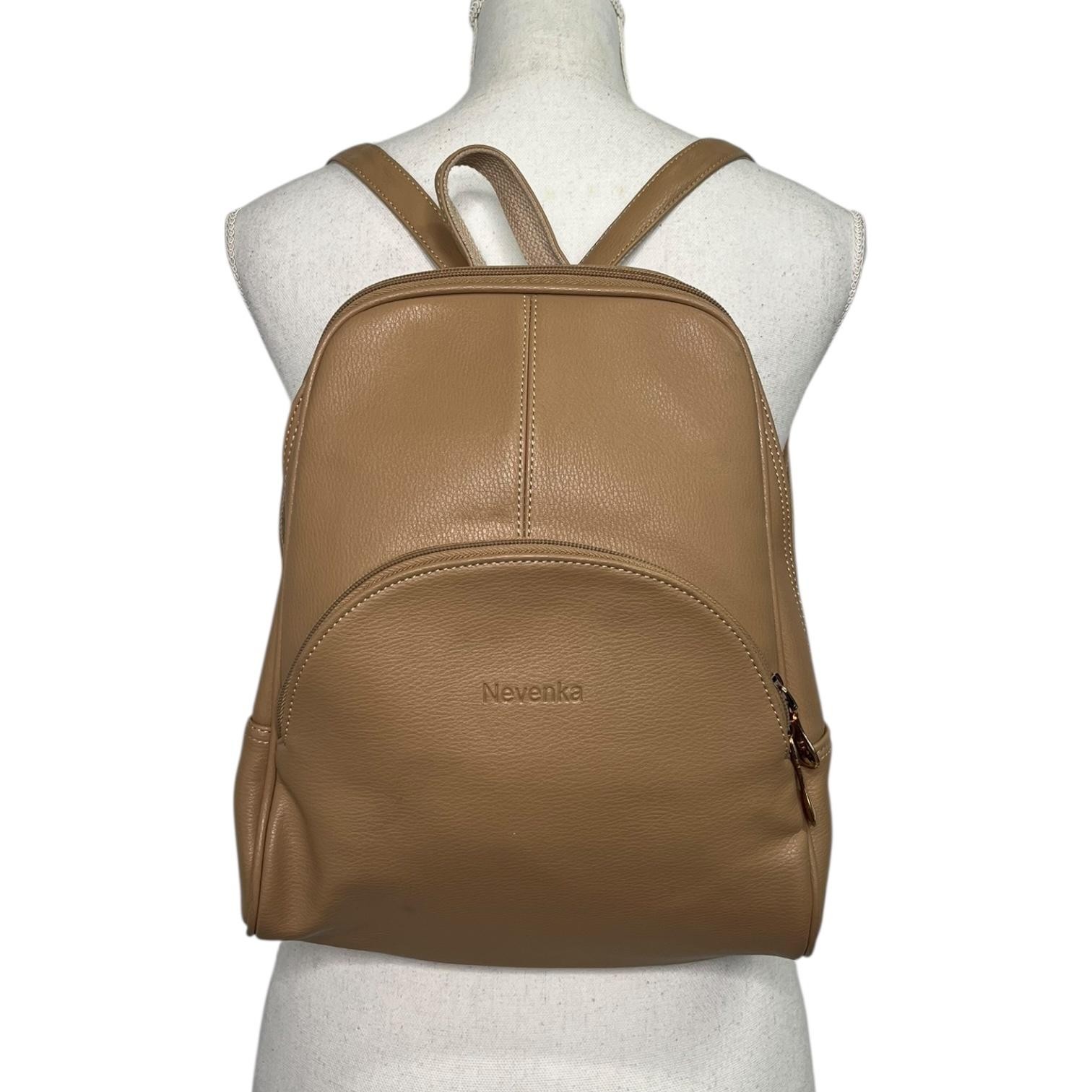 Nevenka Backpack Womens Tan Faux PU Leather Zip Pockets Gold Hardware Purse Boho