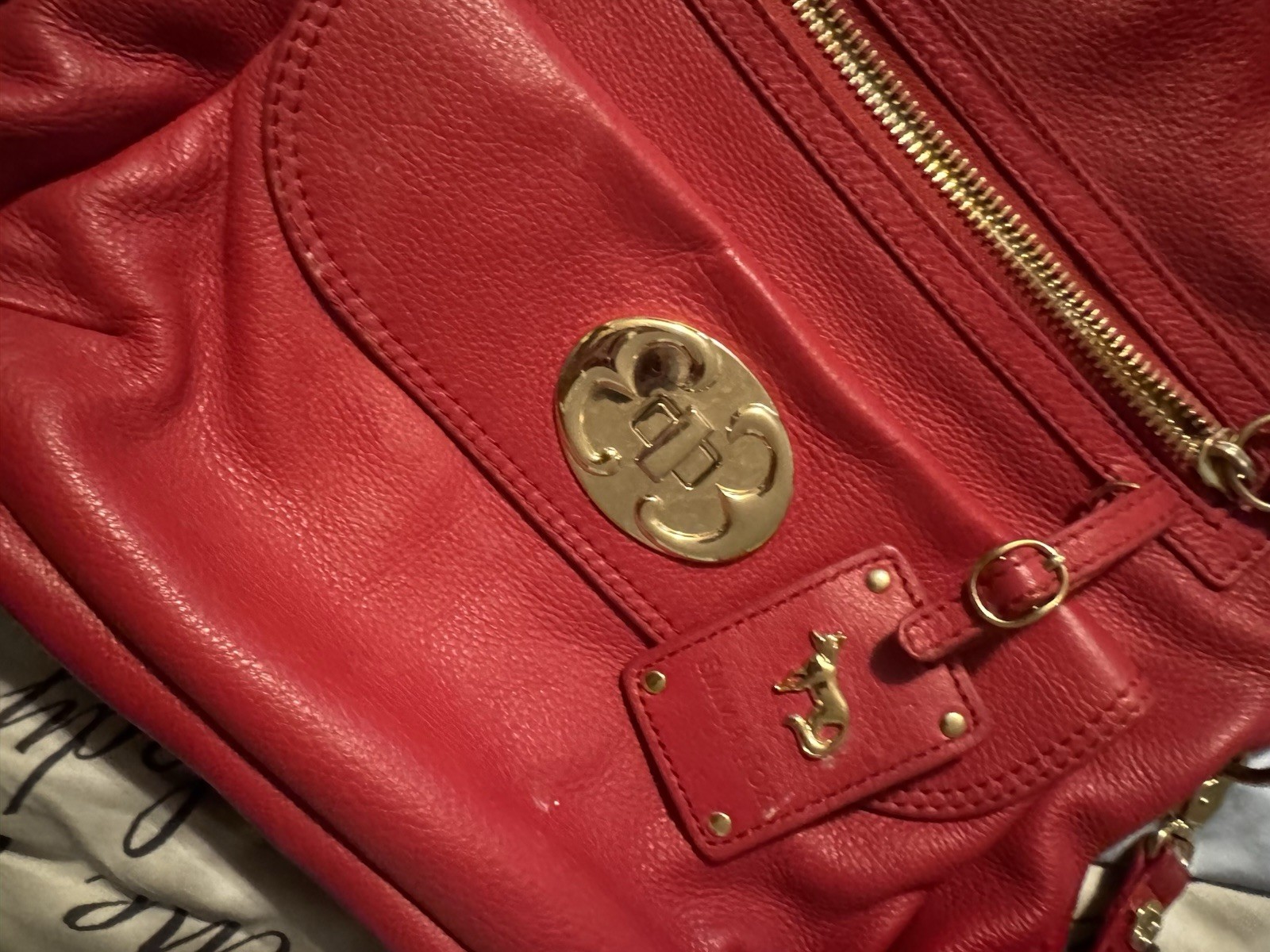 Emma Fox RED Leather Foldover Handbag with Gold-Tone Accents