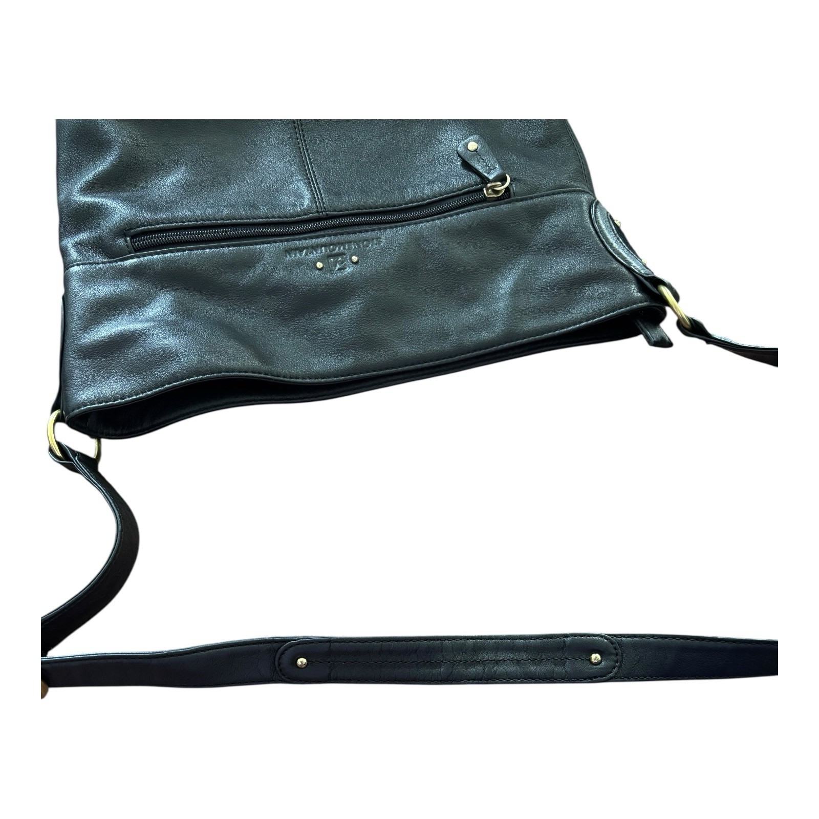 Stone Mountain Hampton Shoulder Crossbody Bag Black Leather Zip Adj Stap Clean
