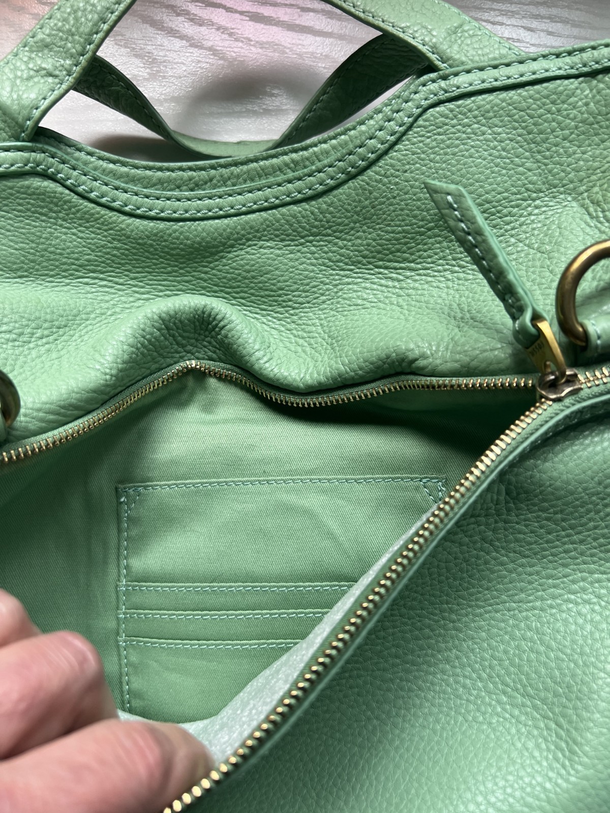 Fossil Erin Tote Winter Green Pebbled Leather Shoulder Bag Tags Dust Bag NWOT