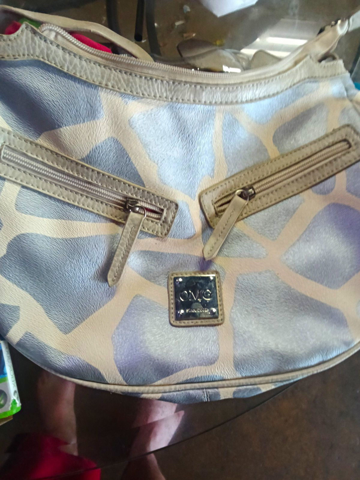 OMG Women’s Animal Print Crescent Shoulder Bag Zip Beige Blue Gray Red Lined