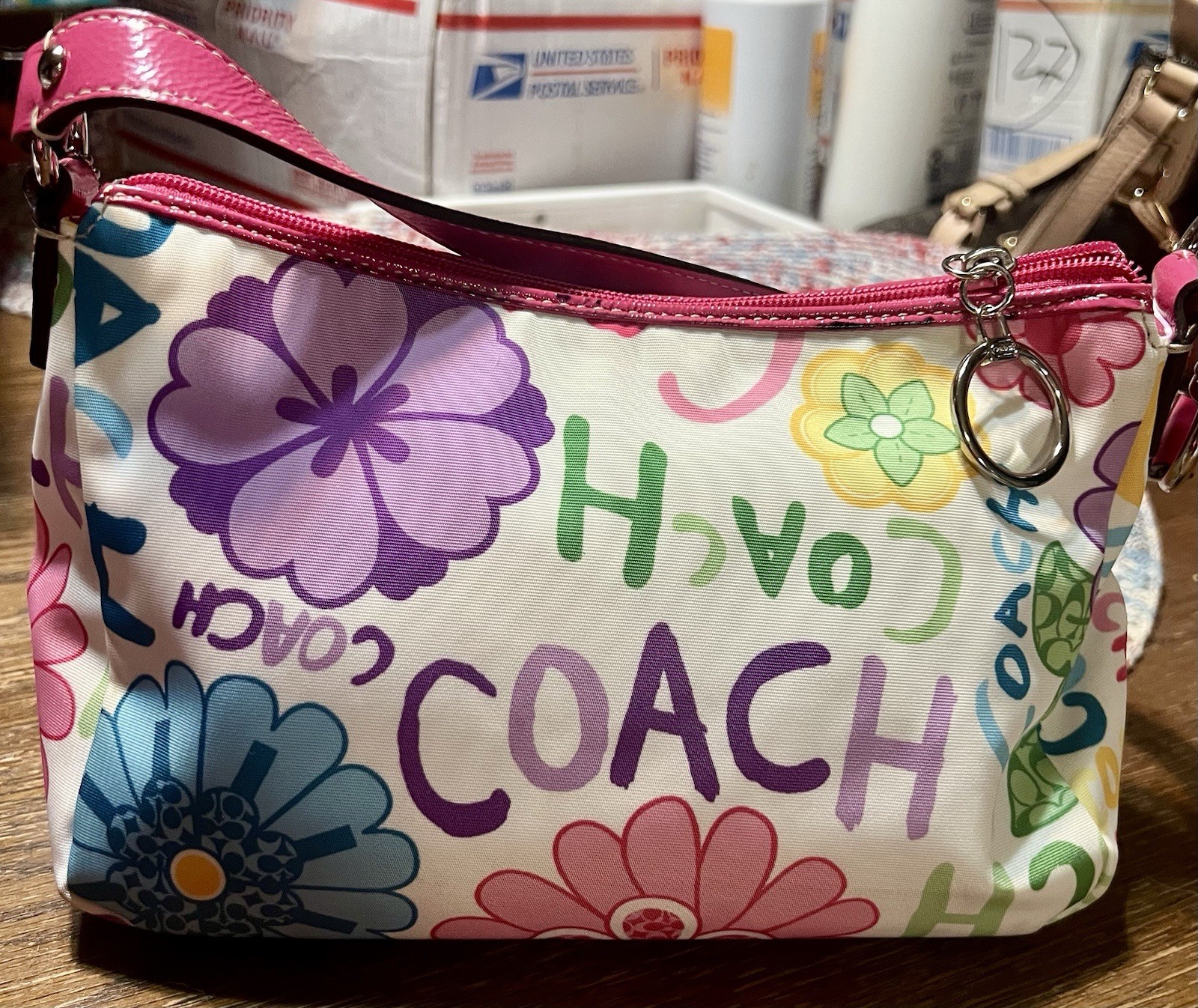 Vtg Coach Y2k Hampton Scribble Poppy Hobo Bag Purse Handbag Charm Multicolor