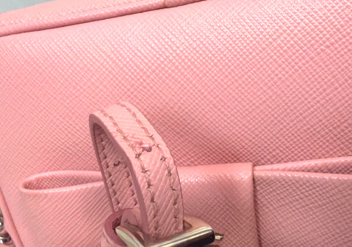 PRADA Logo Saffiano Fiocco Bow Min Shoulder Bag Leather Pink SHW Italy 74YH967