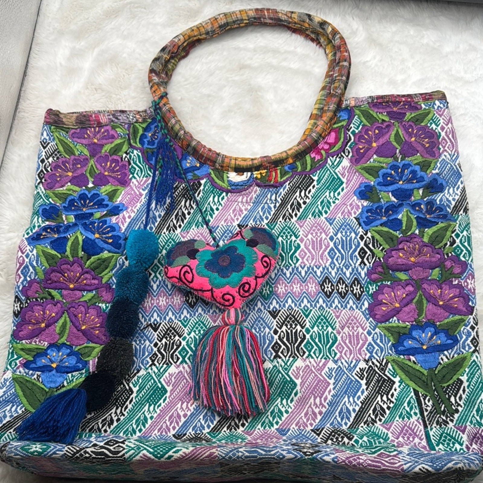 Colorful Floral Embroidered Tote Bag