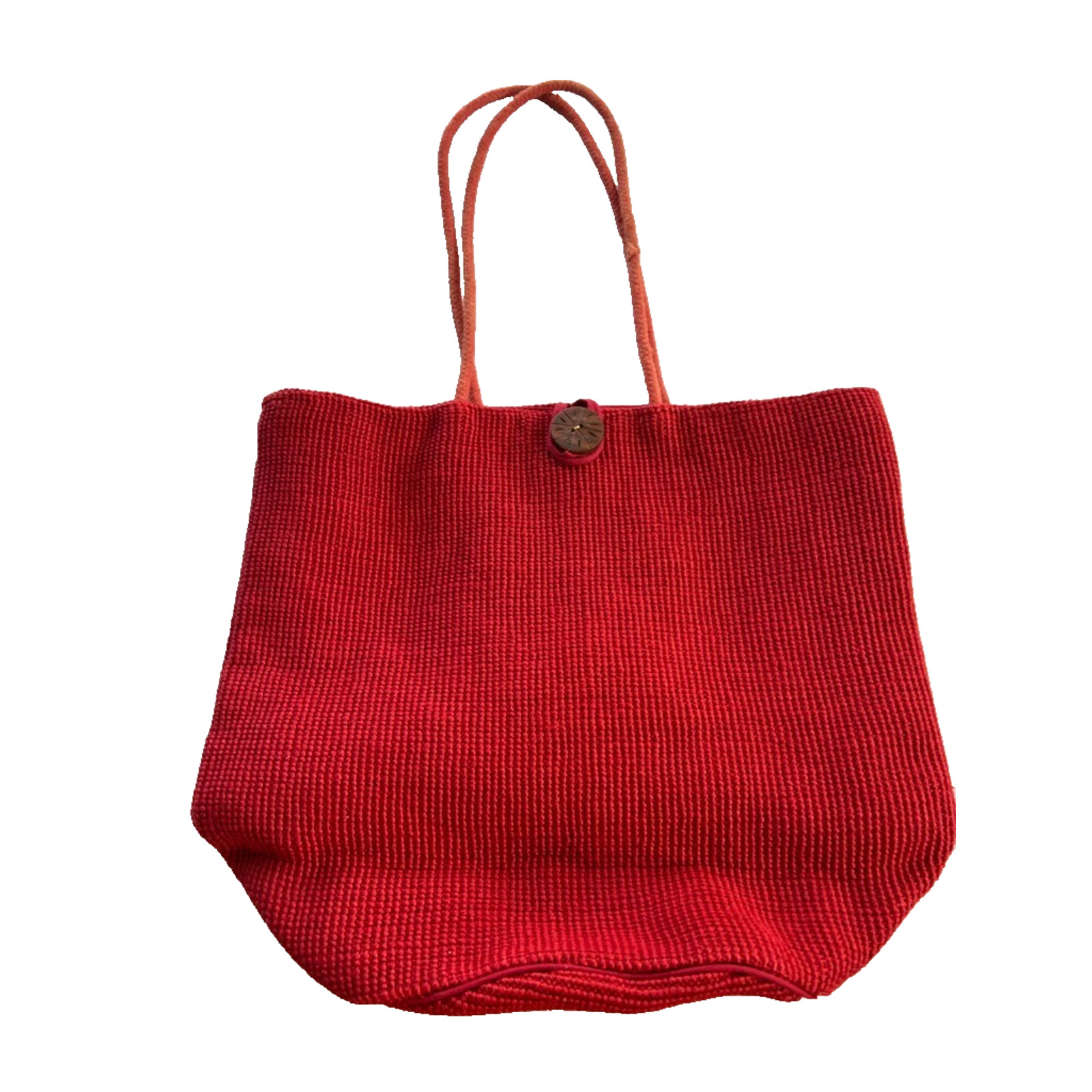 World Market Bag Shoulder Tote Women’s Jute Red Cotton Bucket Picnic Purse Large