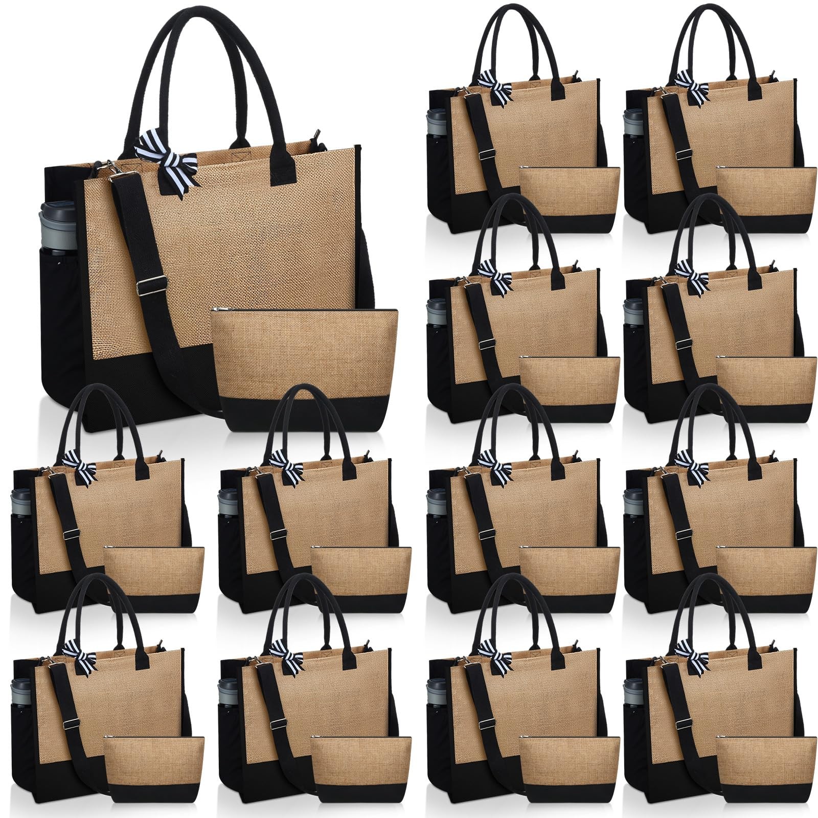24 Pcs Sanwuta Burlap Tote Bags 17 x 13 x 7 Inch with Makeup Handles