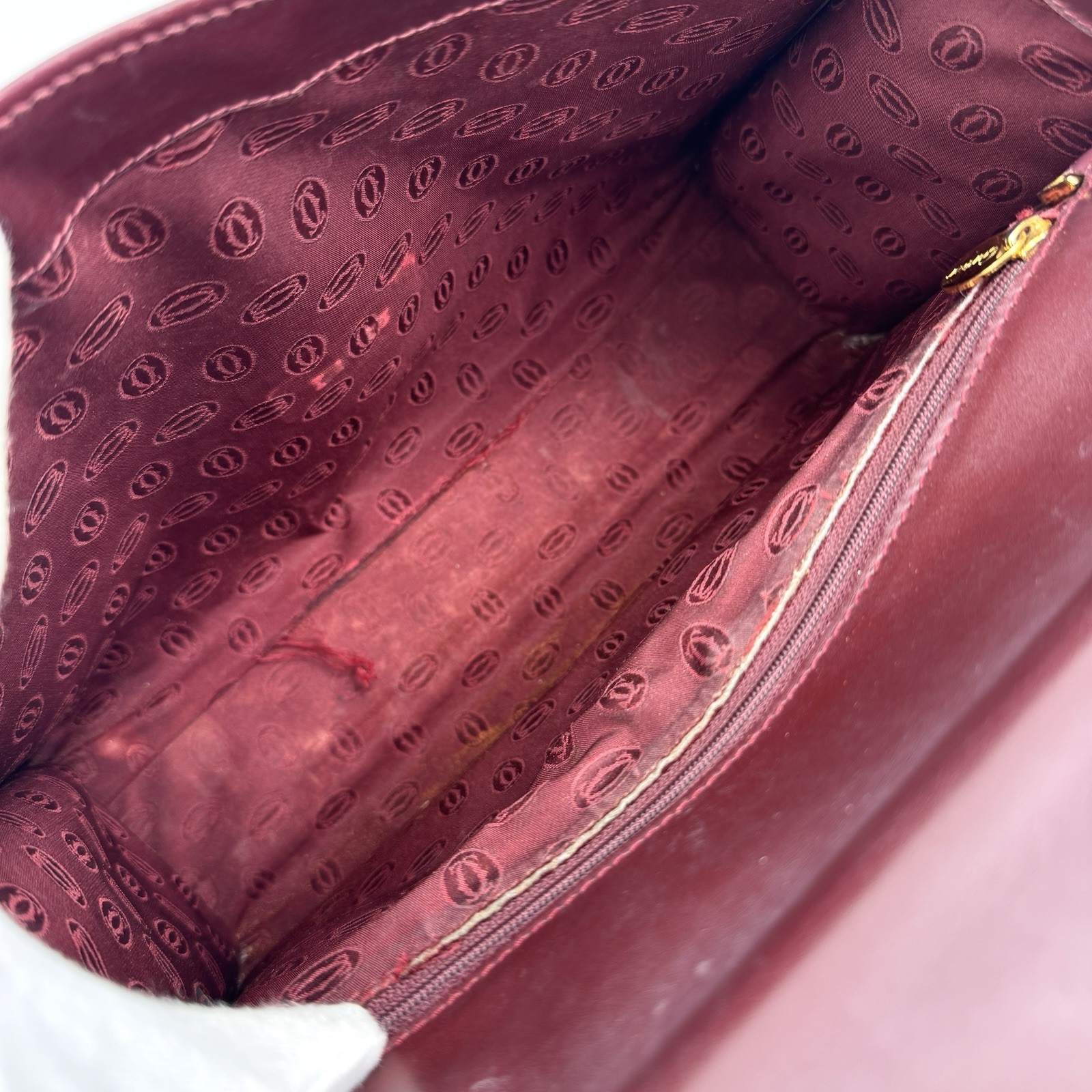 Cartier Hand Bag Must Line Bordeaux Leather Red Authentic
