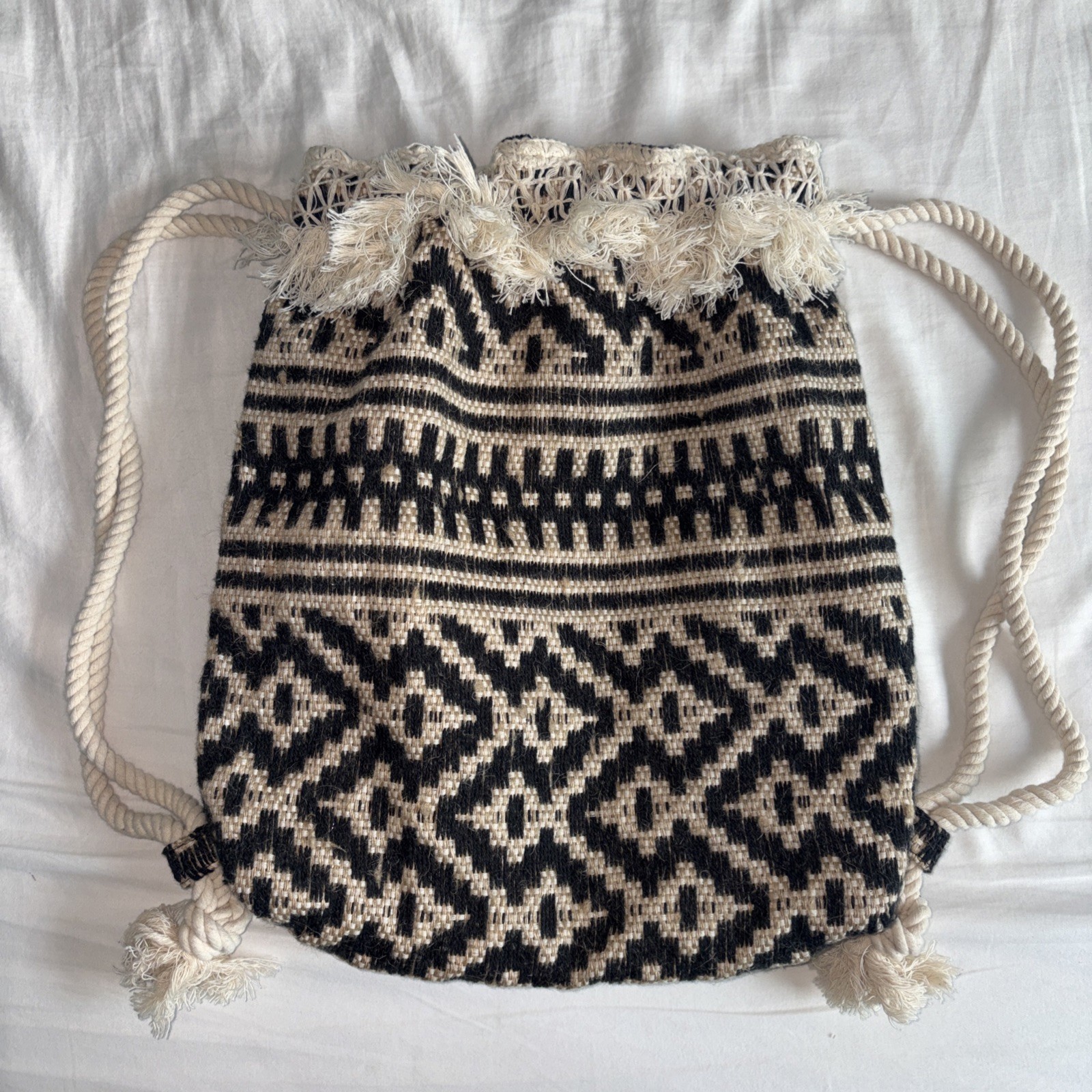 Untied Colors Of Benetton Tote Bag | Black & Tan Diamond Navy Blue Liner