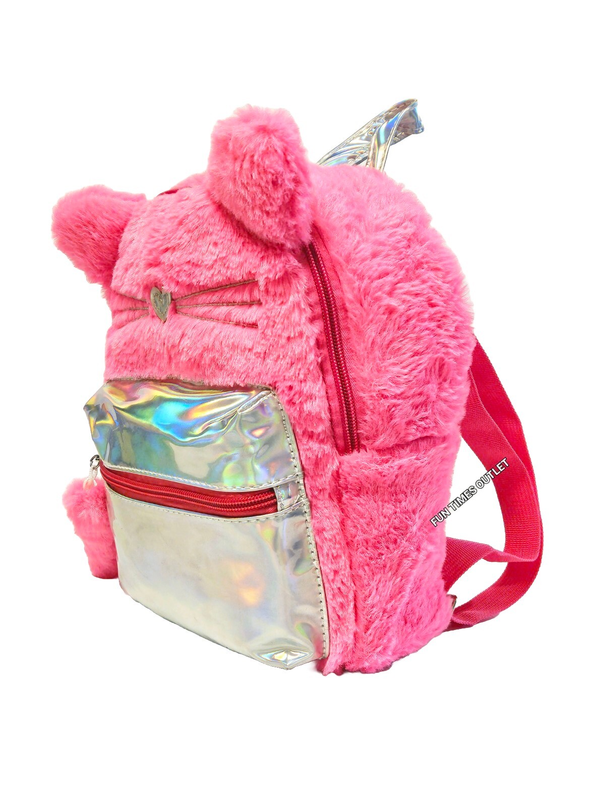 Cute Cat 3D Ears 10″ Mini Backpack Purse Pink Plush Carry All Travel Bag New
