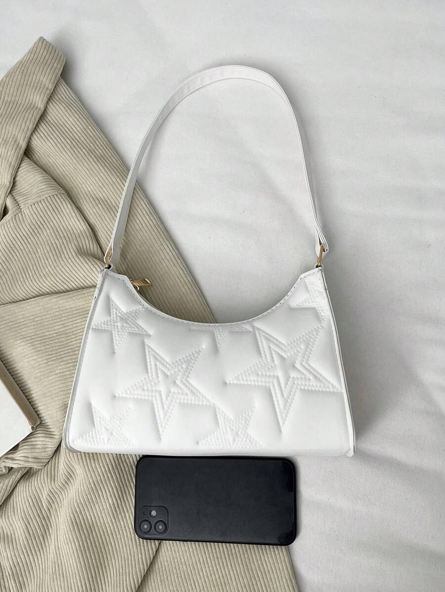 Star Cutout Baguette Bag Small PU Leather Shoulder Purse Women Casual Chain