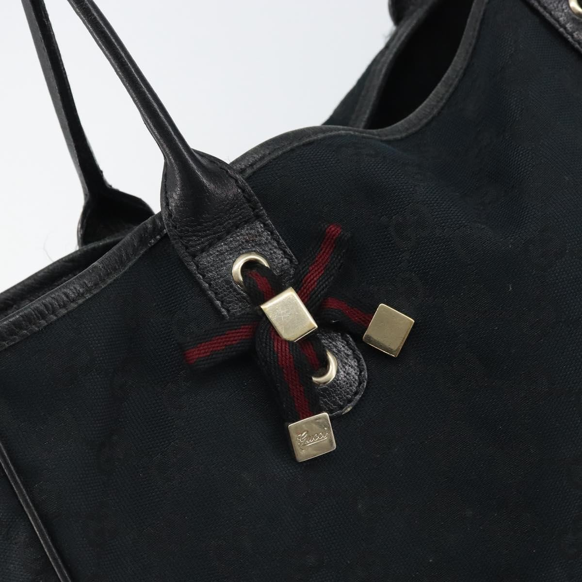 GUCCI GG Canvas Sherry Line Pretty Tote Bag Black Red 163805 Auth 162517
