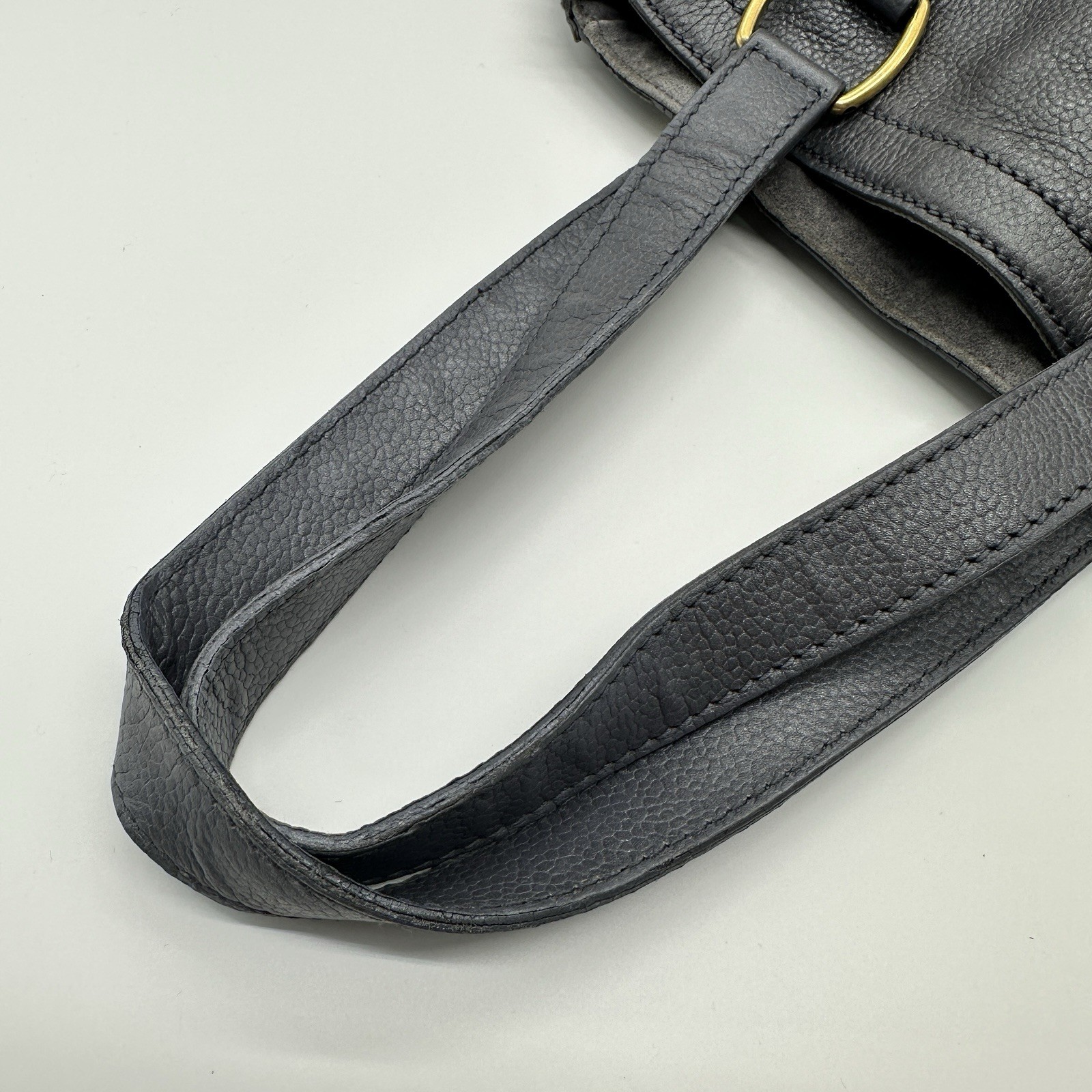 Yves Saint Laurent Rive Gauche Downtown Tote Shoulder Bag YSL Navy Leather Auth!