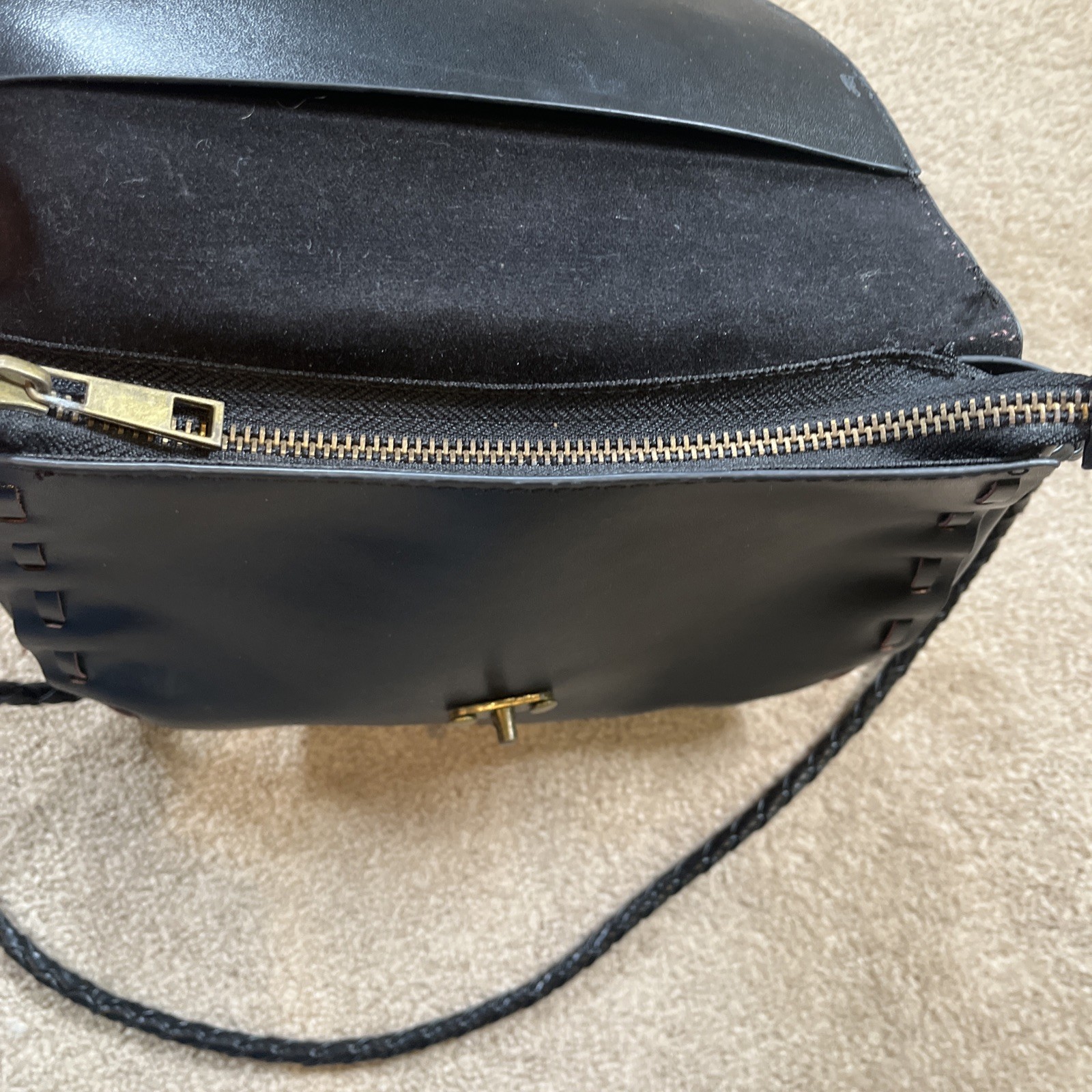 Black Floral Cutouts Crossbody Purse Bag 9 x 7 Inches Faux Leather Zipper Shut