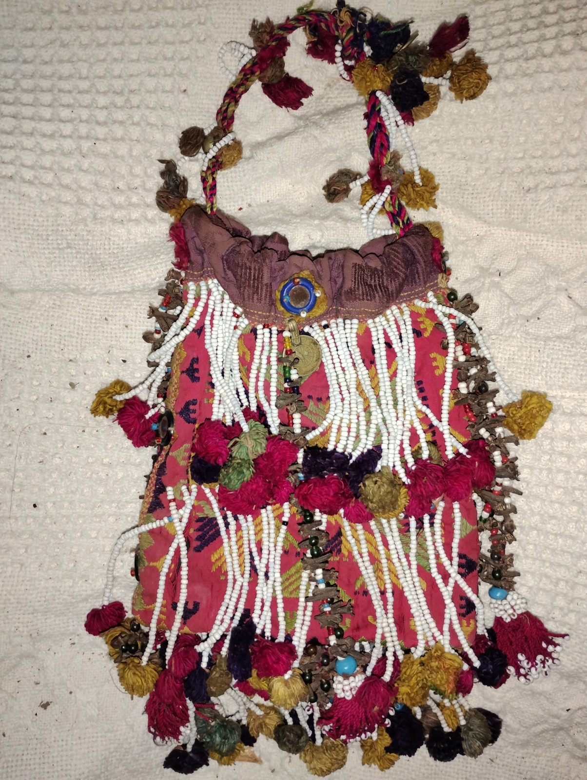vintage original indian coin flower tribal small tasseled boho bag