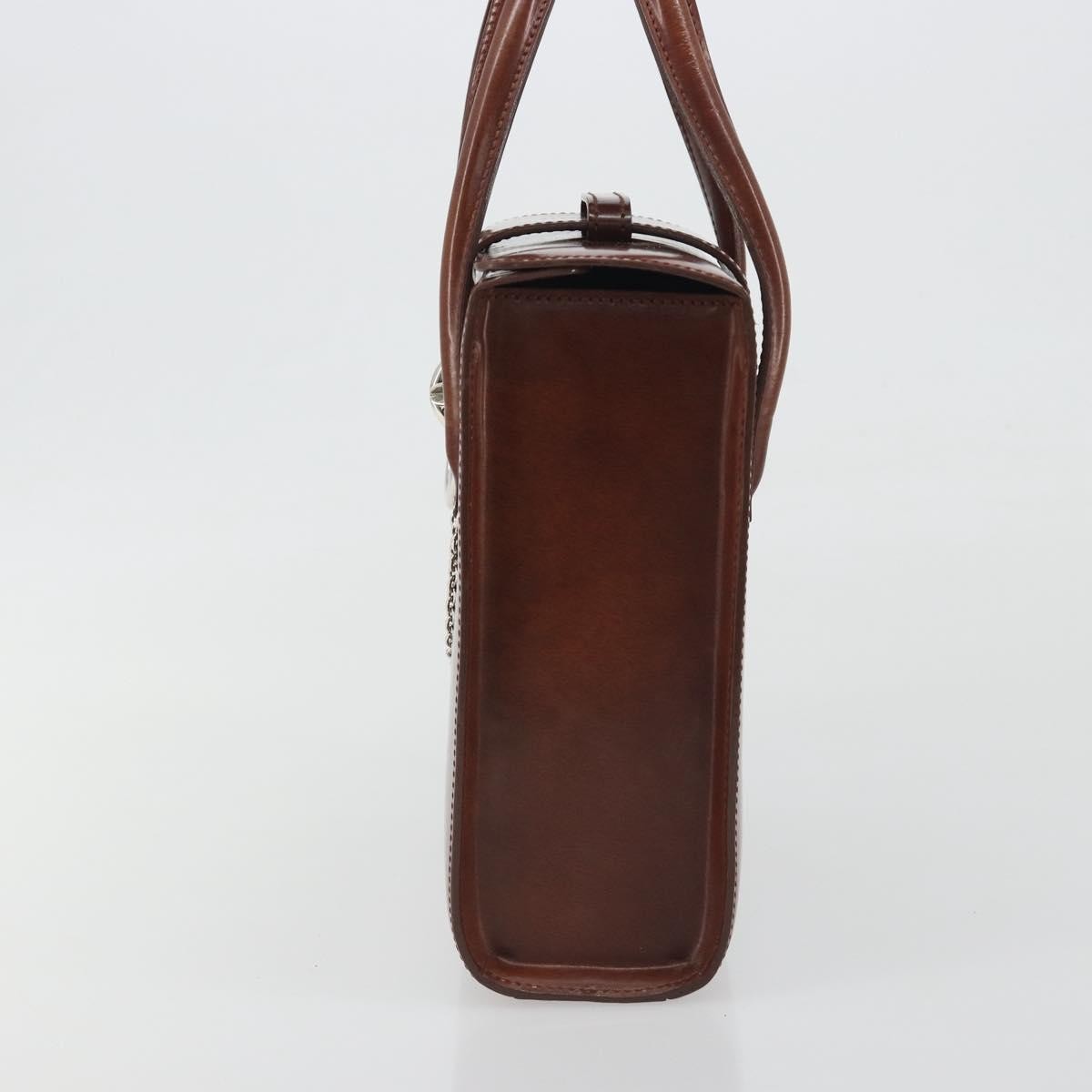 CARTIER PANTHERE Hand Bag Patent leather Brown Silver Auth 194669