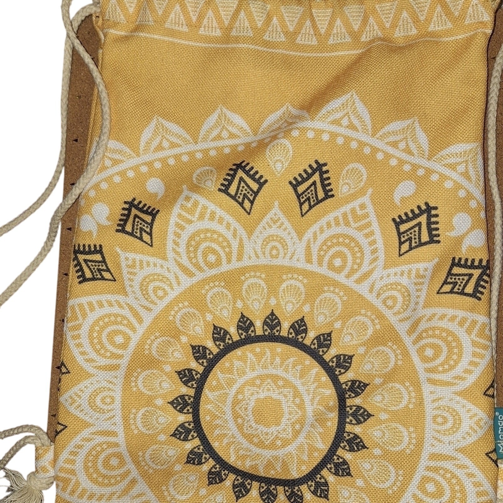 Miomao Yellow Mandala Print Drawstring Backpack Bag Boho Festival Travel