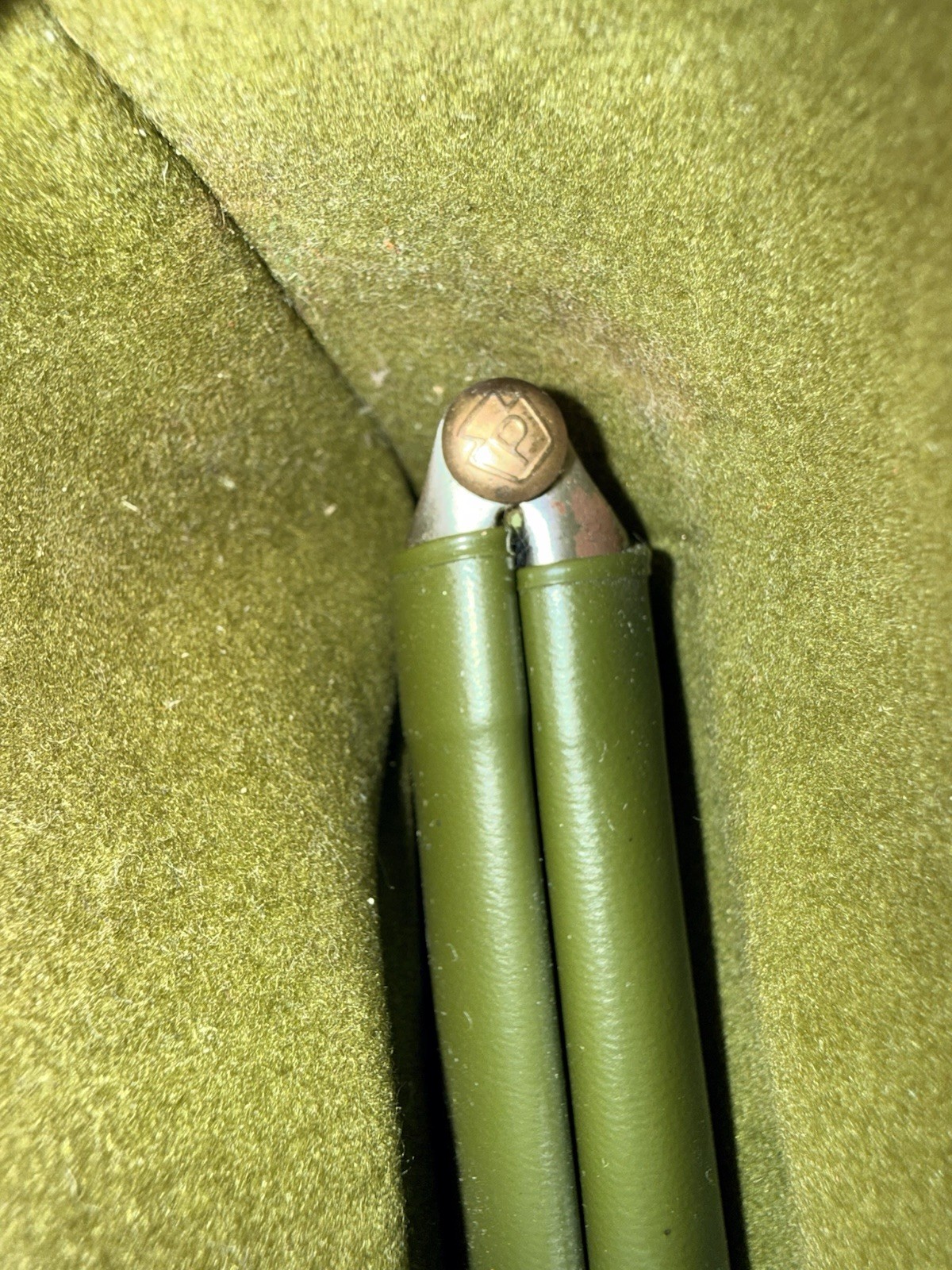 Vintage Olive Green Suede Frame Shoulder Bag Kiss Lock Brass Grommet Minimalist