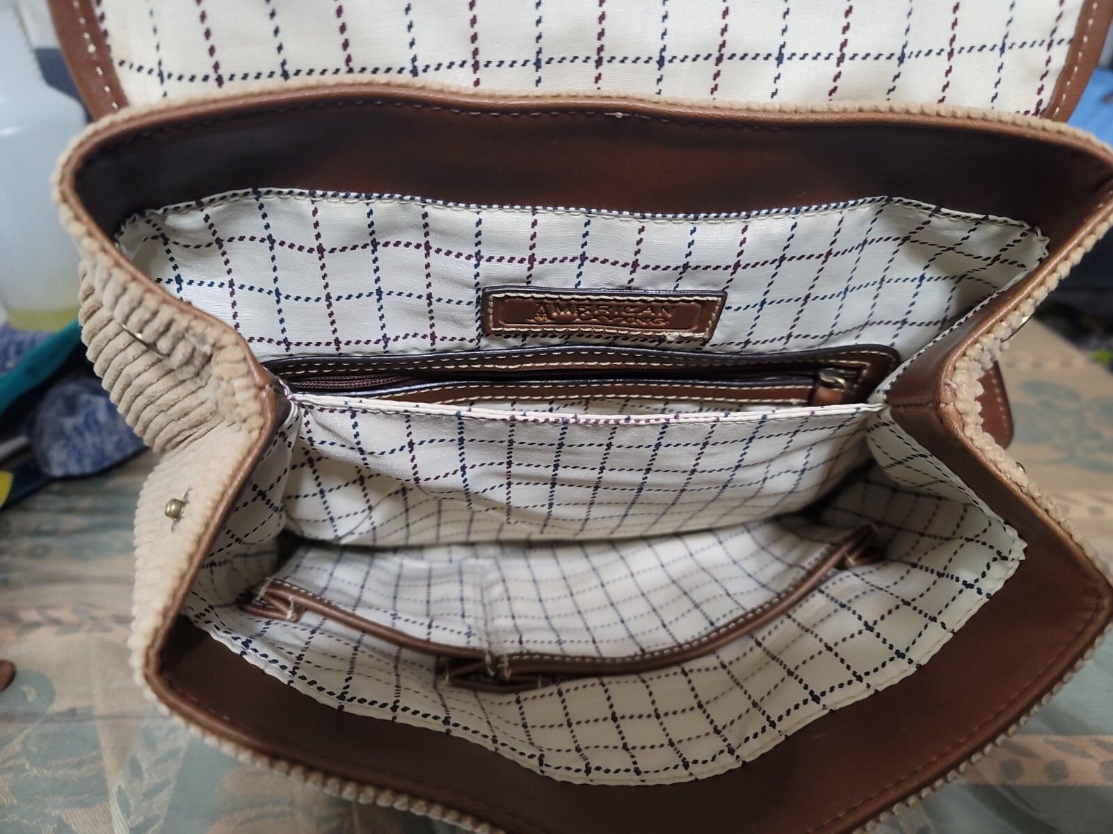 American Living Backpack Cotton with Brown Vinyl Trim-Read Descriptions
