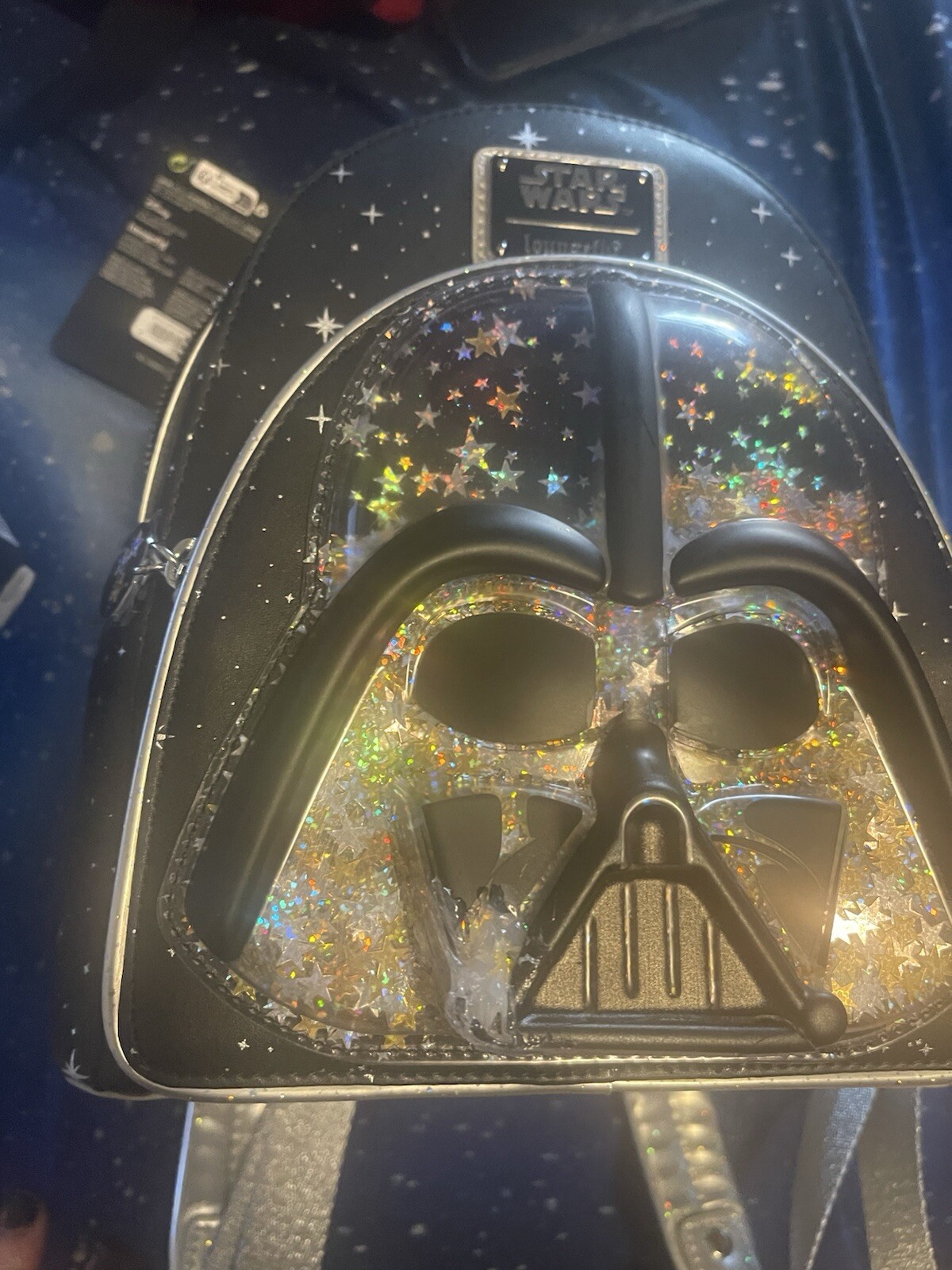 NWT DAMAGE BOTTOM RIGHT- Loungefly Star Wars Darth Vader Glitter Mini Backpack