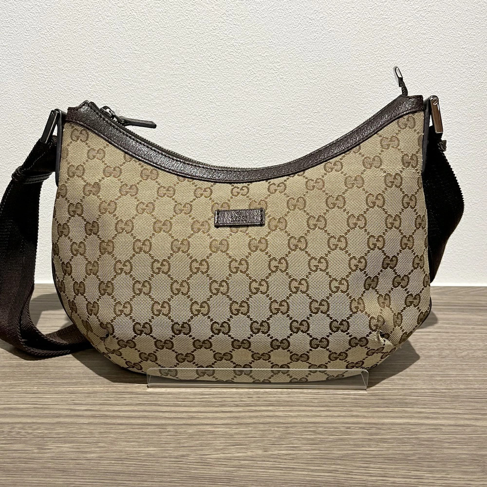 GUCCI 181092 GG Canvas Leather Brown Shoulder Bag #PB15070